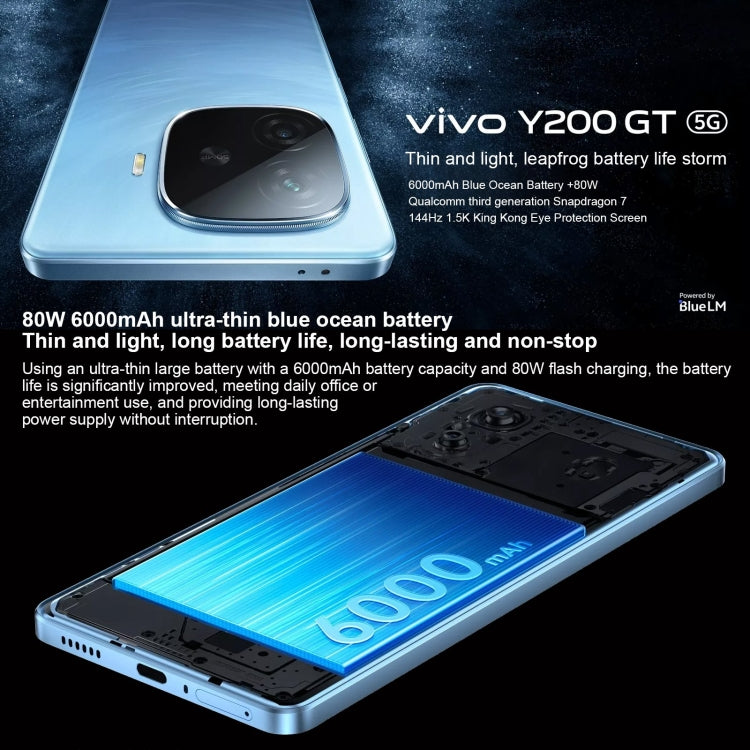 vivo Y200 GT, Dual Back Cameras, 12GB+256GB, Face ID Screen Fingerprint Identification, 6.78 inch Android 14.0 OriginOS 4 Snapdragon 7 Gen 3 Octa Core 2.63GHz, OTG, NFC, Network: 5G, Support Google Play vivo Y200 GT, Dual Back Cameras, 12GB+256GB, Face ID Screen Fingerprint Identification, 6.78 inch Android 14.0 OriginOS 4 Snapdragon 7 Gen 3 Octa Core 2.63GHz, OTG, NFC, Network: 5G, Support Google Play